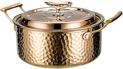 DAEDALUS 6QT Stainless Steel Stock Pot with Lid 3 Triply Clad Hammered Copper Pot, Nonstick Boiling Cookware for Home Kitchen Restaurant, Dishwasher Oven Safe Rose Gold