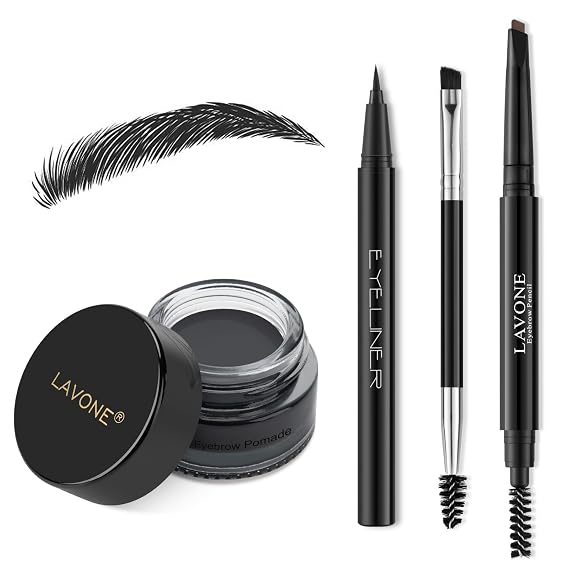 LAVONE Eyebrow Makeup Kit, Waterproof Brow Pencil,Pomade,Eyeliner-Ash Black