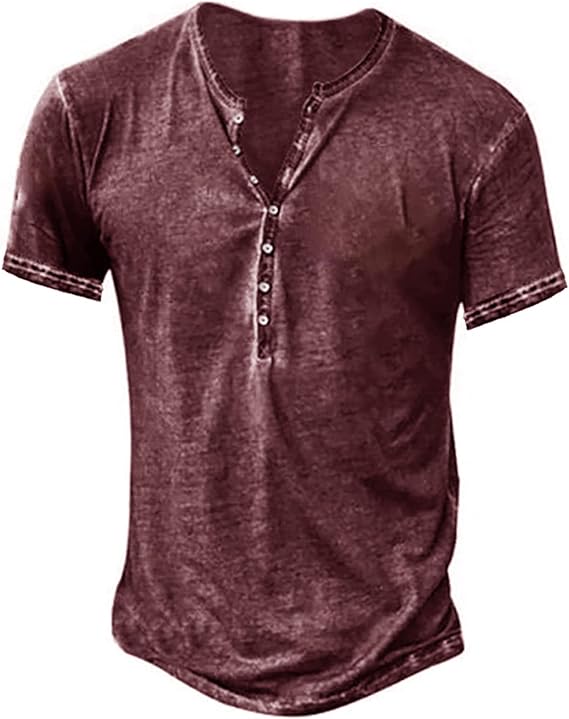 Beotyshow Mens Distressed Henley Shirts Vintage Short Sleeve V Neck T Shirt