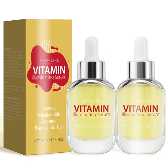 Vitamin Illuminating Serum for Face, with Vitamin C, Hyaluronic Acid, Face Illuminating Serum for Dull Skin, Improve Uneven Skin Tone, Radiance Booster for All Skin Types (60ml, 2pc)