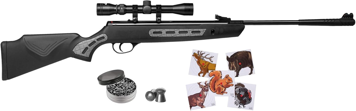 Hatsan 1000S Spring Striker Combo Break Barrel AirRifle with Wearable4U Pellets and Paper Targets Bundle