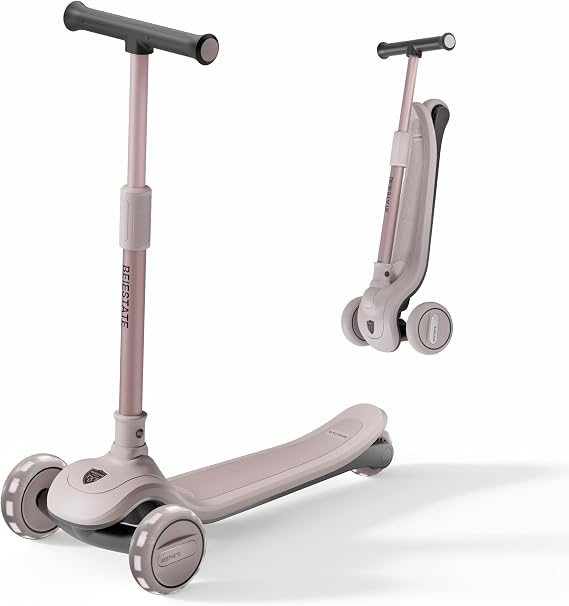 3 Wheel Scooter for Kids Ages 3-18, Up to 220 Lbs, Kids Scooter with Adjustable Lean-To-Steer Switch, Foldable, Lightweight, Wide Anti-Slip Deck, Adjustable Height Handlebar, Light-Up Wheels