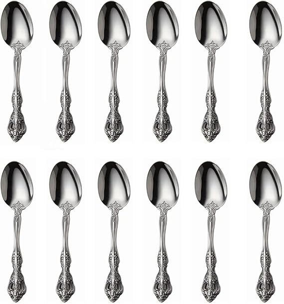 12 Piece Dessert Spoons, Fine Flatware Spoons, Luxury Silverware Spoons, 18/10 Stainless Steel Spoons, Mirror Polished, Dishwasher Safe