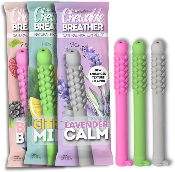 Sensory Fidget Stick, Flex Bendable Silicone Chewer, Portable Oral Fixation Tool, Fresh for Stress Relief Accessory - (Relax Mix - 3 Pack)