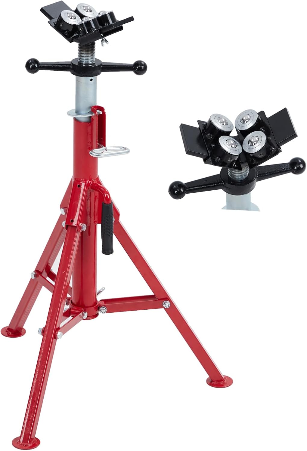 PIONEERWORKS Pipe Heavy Duty Jack Stand, Pipe Stand V Head, Pipe Support for 18-12 Inch, Adjustable Height 28-52 Inches Jack Stands, 2500 lbs Capacity, Portable Folding Legs