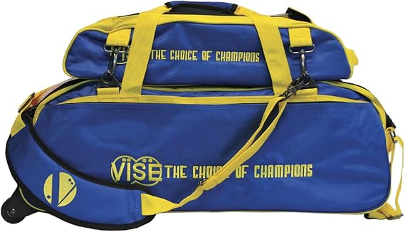 VISE Three Ball Tote Roller Bowling Bag with Shoe Pouch Blue Yellow