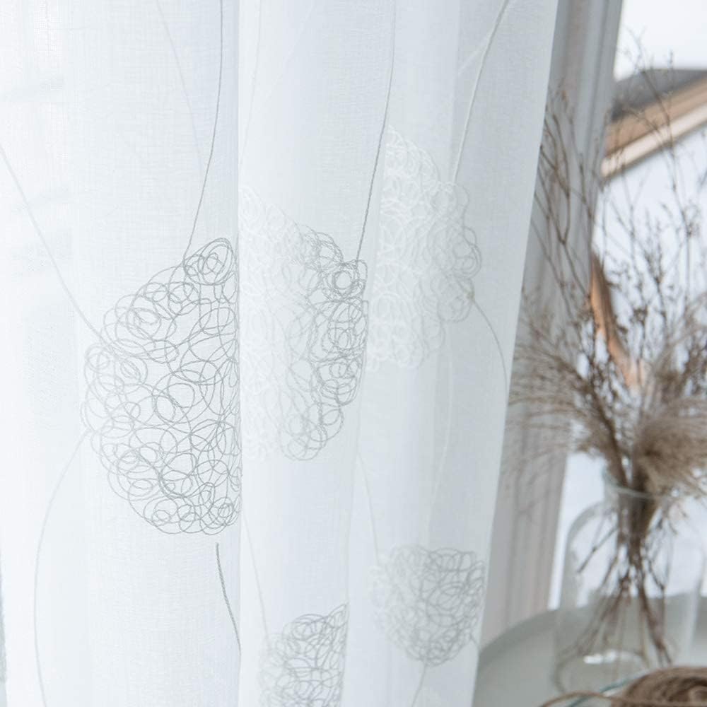 MRTREES Vual Perdeler Yarı Saydam Perde Kısa Çiçek Nakışlı Modern Ev Tarzı Şeffaf Perdeler Beyaz 225 x 140 cm Y x G Oturma Odası Yatak Odası Çocuk Odası için 2li Set