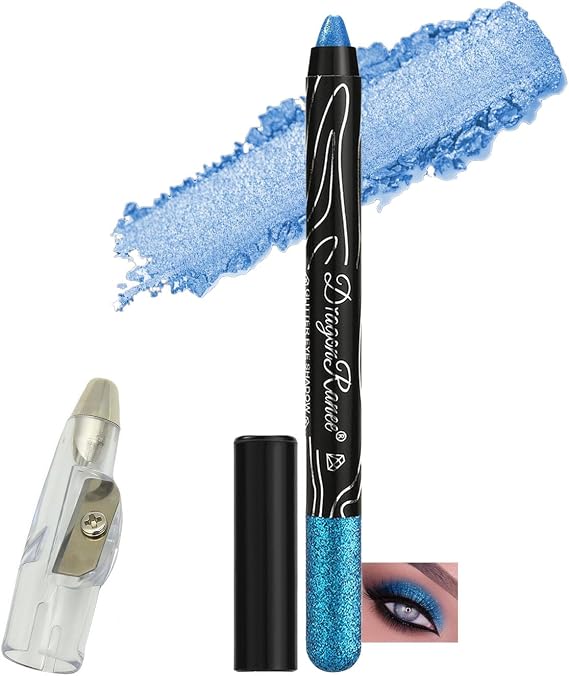Shimmer Eyeshadow Stick - Cream Eye Shadow Pencil with Built-in Sharpener & Easy Blend Makeup Stick, Waterproof Long Lasting Eyeshadow, Smudge Proof Makeup for Smoky Looks(Ocean Blue)