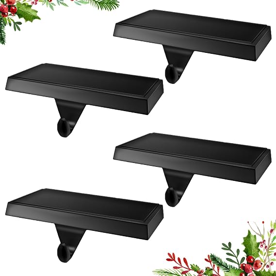 Christmas Stocking Holders for Mantle, DIY Mantle Christmas Stocking Hanging Hooks Stocking Holder Fireplace Stand Hanger Holder Weighted Hangers for Staircases Xmas Party Decor (6, Black)
