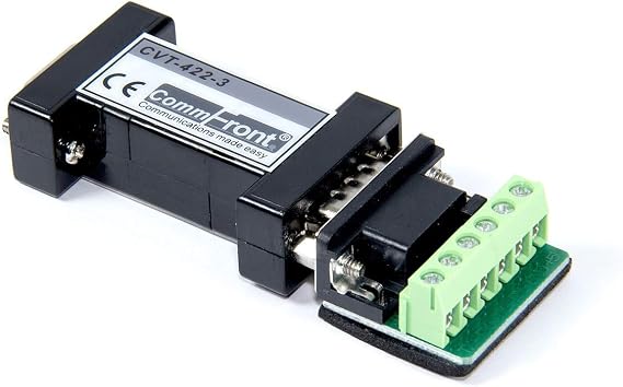 COMMFRONT Industrial Opto-Isolated RS232 to RS422 Converter, Port-Powered, 2500V Optical Isolation, 600W Surge and 15kV ESD Static Protection