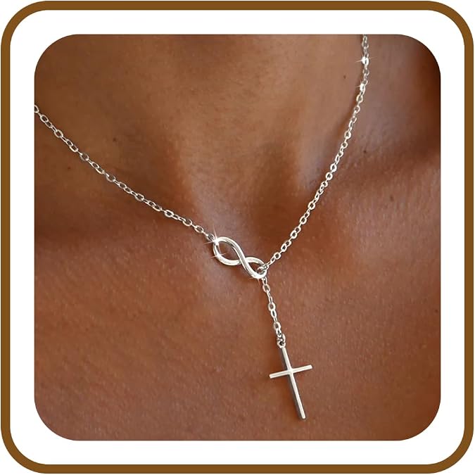 Poxtex Infinity Cross Necklace for Women, 14K Gold Plated Necklace Unique Trendy Cross Pendant Jewelry, Non Tarnish & Waterproof Christian Jewelry - First Communion Confirmation Easter Gifts