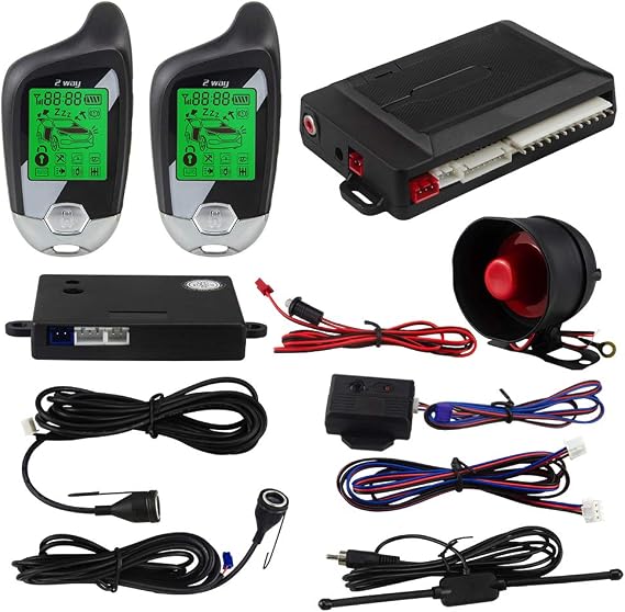 EC203 Universal Version 2 Way car Alarm System with keyless Entry & LCD Pager Display, ultrasonic Sensor & Shock Sensor DC12V