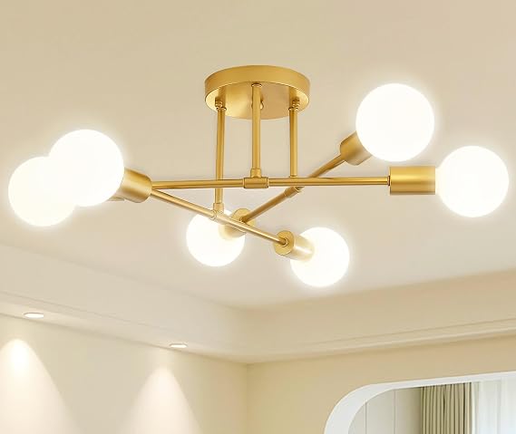 Ceiling Light, 6-Lights Chandeliers Gold Ceiling Lighting for Living Room,Bedroom,Kitchen (Gold) [Energy Class A]