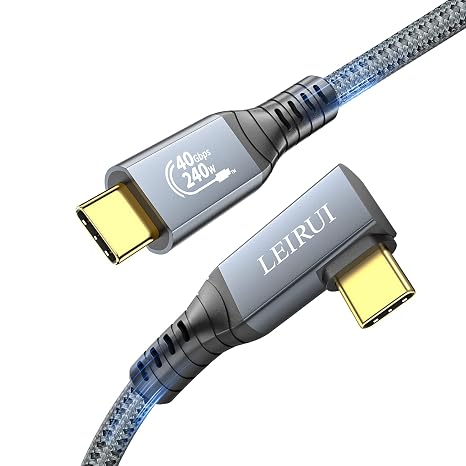 LEIRUI 240W USB-IF Certified Thunderbolt 4 Cable, 40Gbps Data Transfer & 8K@60Hz Video Output, Right Angle USB4 Fast Charging, USB C to USB C Cable for iPhone 15 Pro, Laptop, Hub, Docking, Monitor