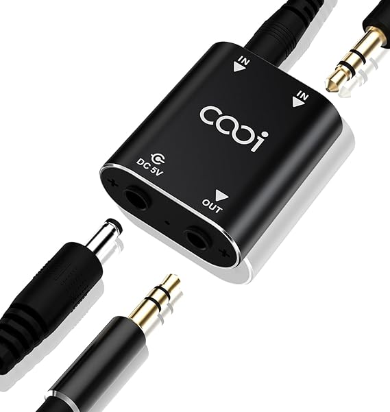 Cooidea 2 Channel Stereo Mini Audio Mixer | Metal Shell, AUX Interface Support, 2 In 1 Out Mini Stereo Sound Mixer, Includes 1-Meter Audio Cables
