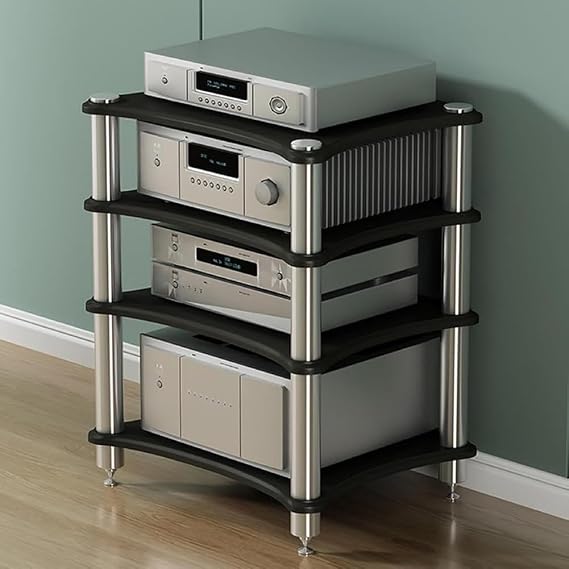 AV Media Stand, Media Storage Cabinet, Professional Media Console Cabinet, Audio Rack Tower, Stereo Stand for Record Player, TV Box, Corner Entertainment Center,Black 4 tiers