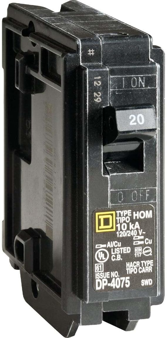 Square D HomeLine 20 amps Plug in Single Pole Circuit Breaker