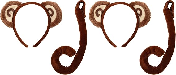 Monkey Kit - Plush Headband with Attached Ears and Tail, One Size Fits Most