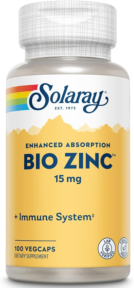 Solaray Bio Zinc 15 mg, Immune Health Support, 100 Capsules