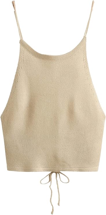 SweatyRocks Women's Crochet Halter Knit Criss Cross Backless Crop Top