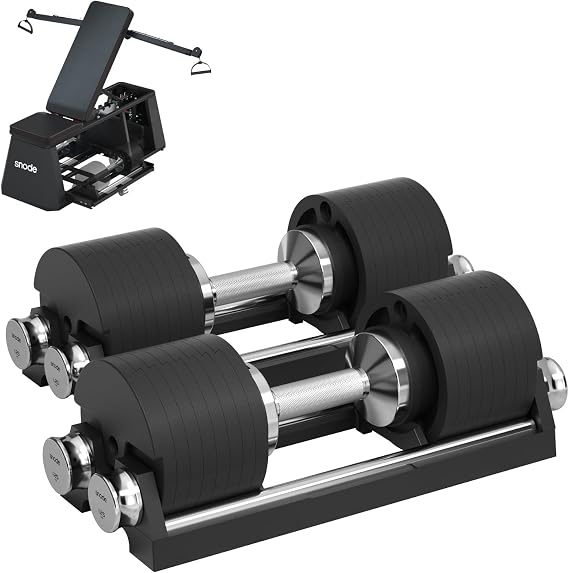 SNODE AD80 Adjustable Dumbbell Set 80LBS (Pair) with 10lb additional plates and Upgrade Weight Bench, Strength Traning Bench for Home GYM, Store The dumbbell