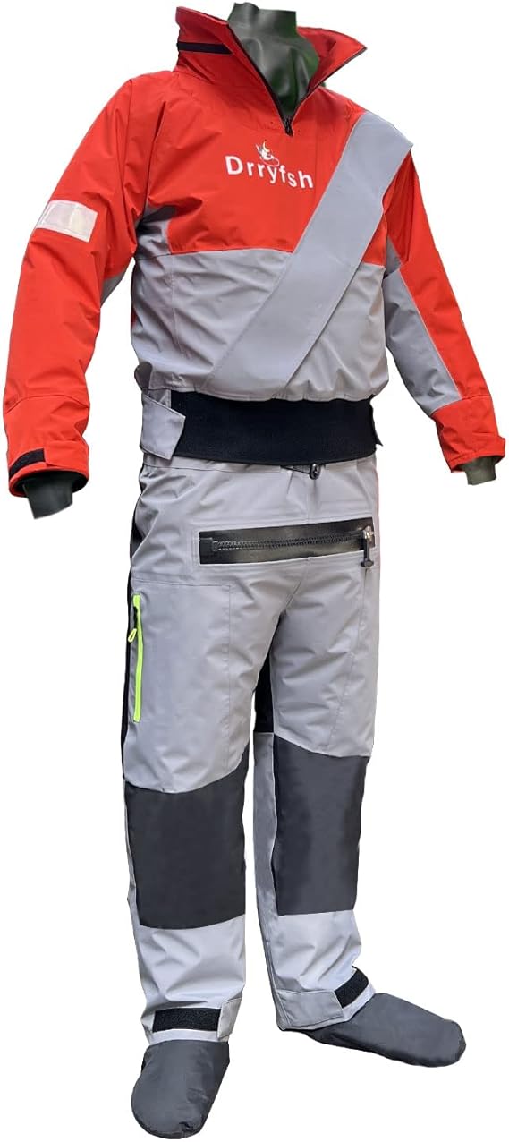Waterproof Kayak Drysuit with Stowable Hood Breathable Dry Suit for Men in Cold Water