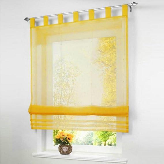 1 Panel Roman Blind Sheer Tab Top Curtain Transparent Soft Voile Polyester WxH 80 x 155 cm Yellow Roman Shade Window Curtains Tulle Modern Decoration For Living Room Bedroom Kitchen