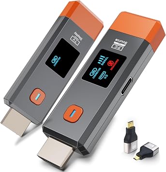 Qisoable Wireless HDMI Transmitter and Receiver 328ft/100m Extender 4K Decode Input 1080P Output Plug&Play Portable 2.4G/5.8G for Video and Audio to Monitor from PC/Projector/TV Box,with LED Display