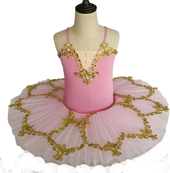 Professional Ballet Tutu Girls Platter Pancake Tutu Ballerina Party Dress Child Ballet Dance Costume,pink,150CM [Energy Class A]