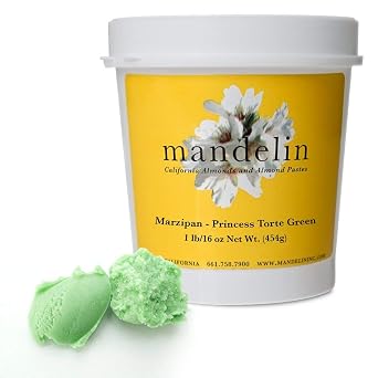 Mandelin Princess Torte Green Marzipan Modeling Paste, 33% Almonds, 67% Sugar (Green, 1 lb)