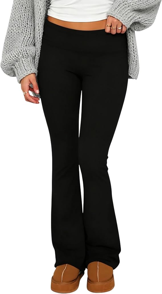 Women Flare Skinny Leggings Fold Over Pants Bootcut Bell Bottom Yoga Pants