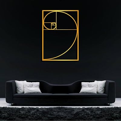 Metal Wall Art, Golden Ratio Metal Wall Art, Fibonacci Spiral Metal Wall Art, Geometric Wall Art, Metal Line Art Wall Decor, Metal Wall Art for Living Room, Housewarming Gift Gold, 23.6 x 17|60 x 43.2cm
