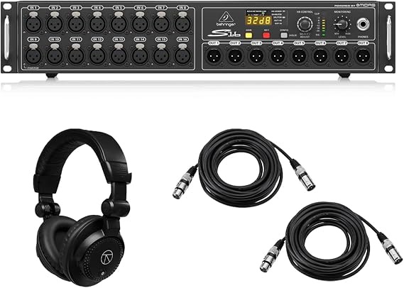 Behringer Digital Snake S16 I/O Box with 16 Remote, Bundle With Headphones, 2x H&A XLR M to F Cable