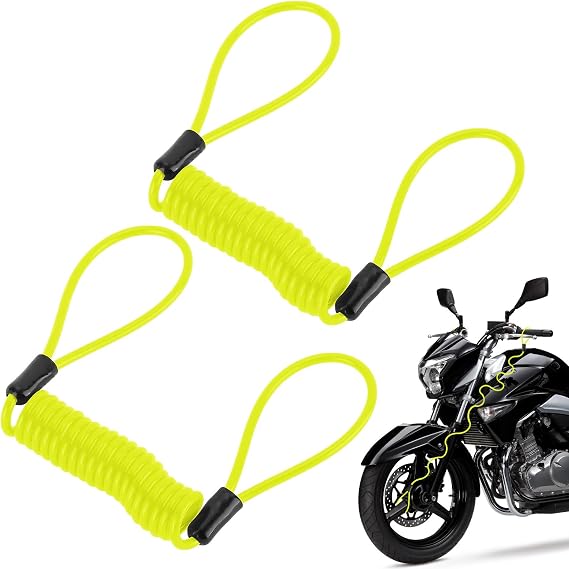 2 PCS Motorcycle Reminder Spring Cable,1.5 M Motorcycle Disc Lock Reminder Cable,Yellow Disc Lock Reminder Cable for Motorcycle Lanyard,Brake Lock Warning Cable,Bike Handlebar