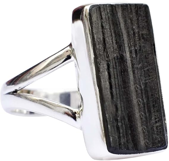 Gems Vibes Natural Black Tourmaline Ring Handmade Jewelry Raw Gemstone Ring Statement Solid 925 Sterling Silver Ring For Women Elegant Tourmaline Ring Birthday Gift For Her October Birthstone Ring 