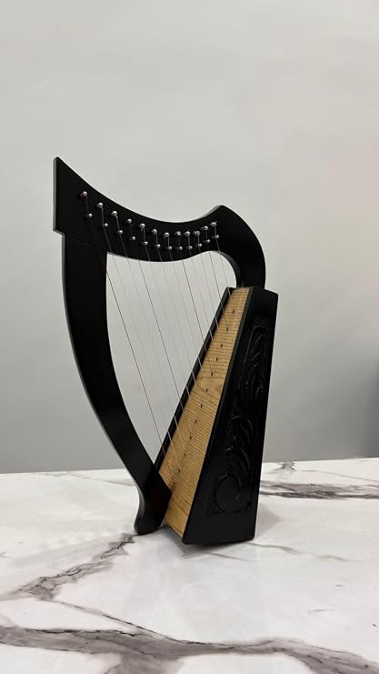 Irish Celtic Harp 12 Strings Musical Tuning Instrument Natural Solid Rosewood Tuning Key Knotwork And Extra Strings Set & Free Key Wrench And Free Carry Bag (Black 12 String)