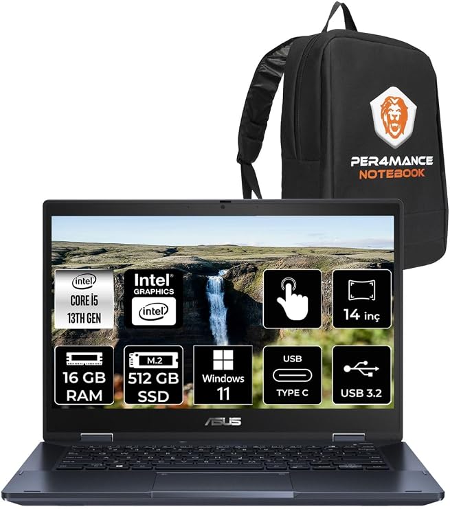 Asus Expertbook B3 Flip I5 1335U 16Gb Ram 512Gb Ssd 14" Fhd W11H Dokunmatik Bilgisayar & Per4 Çanta