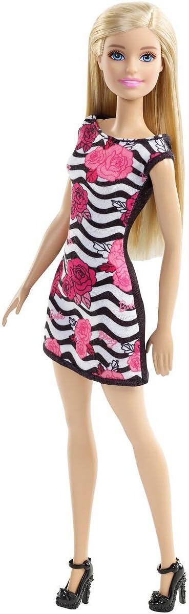 Barbie Pink-Tastic Doll, Rose Art On Black & White Stripes Dress