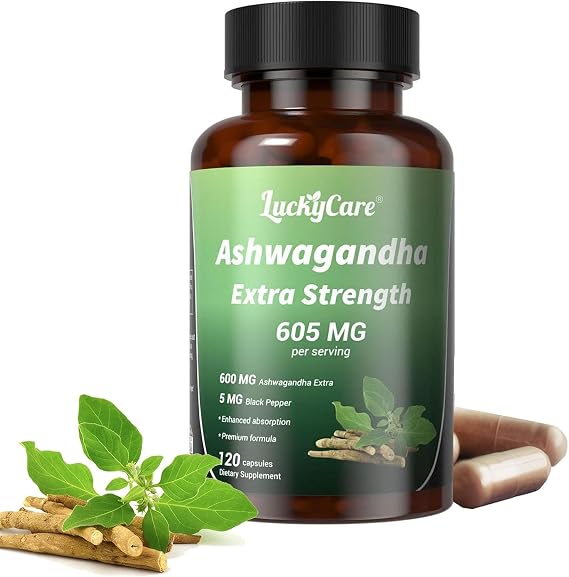 Ashwagandha Capsules 600mg, Extra Strength Root Extract 120 Count | 5mg Black Pepper extract included, Vegan, Non-GMO, gluten-free. 120 capsules per bottle, Made in USA