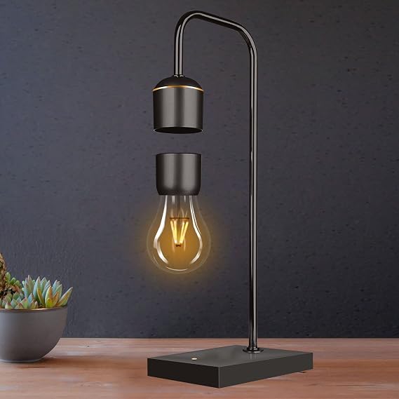 Magnetic Levitating Light Bulb Magnetic Levitation Plastic Black Base Table Lamp Antigravity White LED Night Light Floating Lamps for Christmas Office Gifts Home Decorations