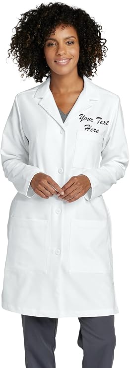 Custom Embroidered Womens Medical Laboratory Coats - Add Your Name or Text - Long Sleeve 3-Pocket Long Lab Coats