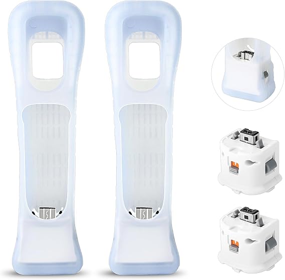 2 Pack Motion Plus Adapter with Silicon Case Sensor W for Wii Remote Controller,Motion Plus Adaptor Accelerator(White).