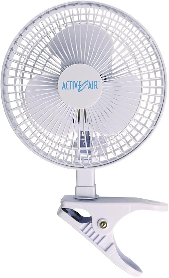 Active Air ACFC6 6-Inch 2-Speed Clip-On Desk Mountable 360-Degree Hydroponics Grow Fan with Spring-Loaded Plastic Clip for Office, Greenhouse, Kitchen
