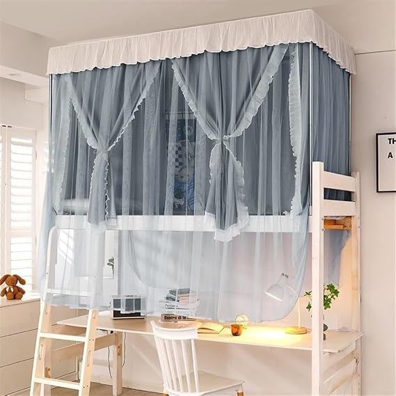 Bunk Bed Privacy Curtain Set with Aluminum Frame, Canopy Bed Curtains, Privacy Curtain for Upper and Lower Bunks for Dorm Room (Gray)