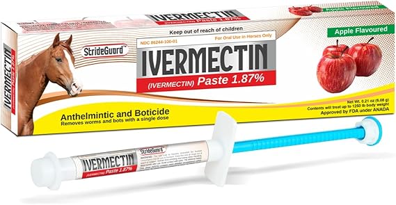 Horse Ivermectin Paste 1.87% Apple Flavored Oral Horse Dewormer Syringe 6.08g Tube Treats Horses Up to 1,250 lbs [Pack-1]