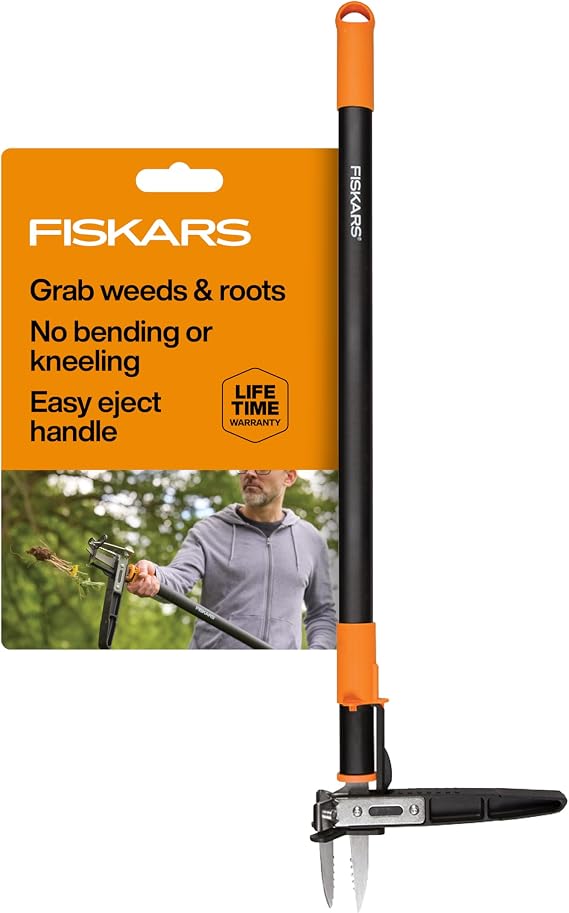 Fiskars Stand-Up Weed Puller Tool, 3 Serrated Stainless Steel Claws, 39"