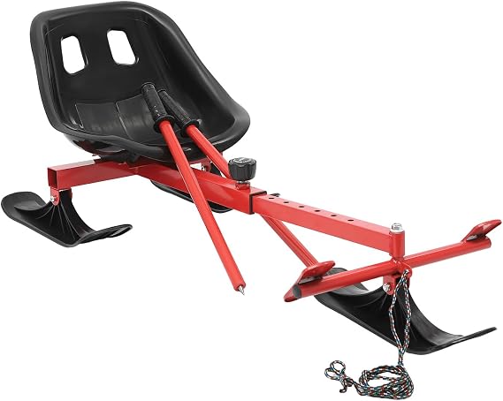 Snow Racer Scooter, Adjustable Length Snow and Ice Skate with Long Pull Rope and Practical Ski and Skating Poles, 198lbs Load Capacity Snow Racer Sled for Outdoor Skiing, Skating, Sand Sliding