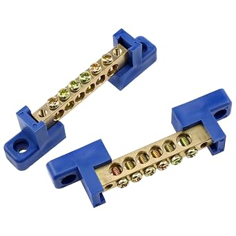 Terminal Bus Bar Terminal Blocks - 2PCS Blue Copper Wires Ground Bus Bars - 2 Positions, 4 Poles, Screw, IDC Connector, Plastic, DIN Rail Mount