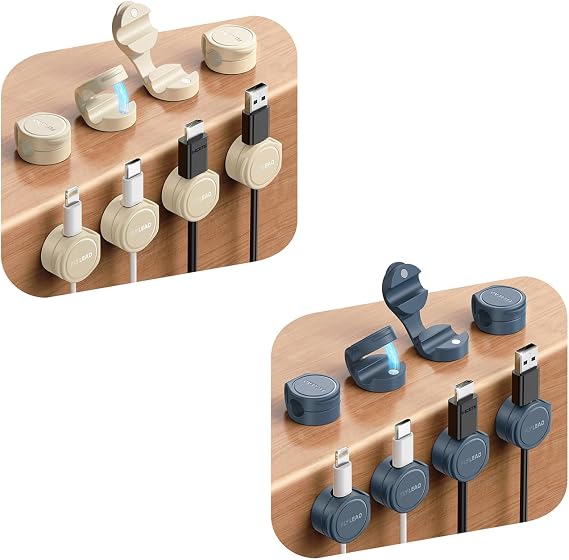 16-Pack Cord Organizer Magnetic Silicone Cable Clips[8 mm Wider Cable Accessible]Desk Cable Management, FLYLEAD Desktop Cord Holder for Nightstand, Office Workspaces Desk Organization Home Accessories