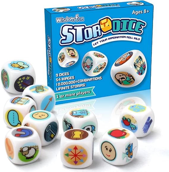 Story Dice Set, 9 Colorful Storytelling Cubes for Early Education, 54 Images Iconic Storytelling Game Dice, Language Expression/Imagination, Party/Family Union/Gifts for Kids/Adults, Solo/Multiplayers